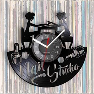 Nail Art Vinyl Record Wall Clock for Nail Salon Studio Art Business Logo Wall Decor Vintage Vinyl LP