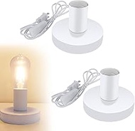 Filltown Industrial Table Lamp Base 2pcs, E26 Socket with Extension Cord, Polished Metal Desktop Plu