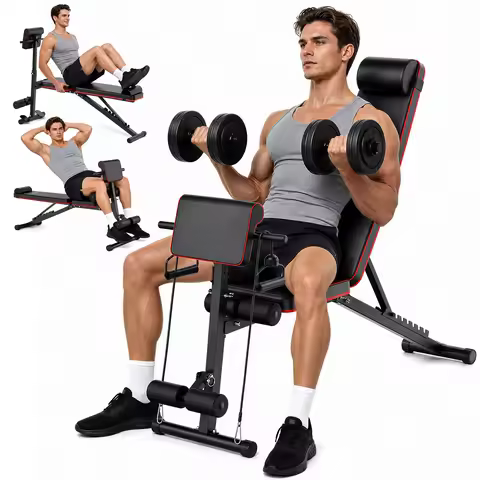 10-in-1 Foldable Weight Bench Multi-Functional Adjustable Incline/Decline/Flat Dumbbell Bench Home F