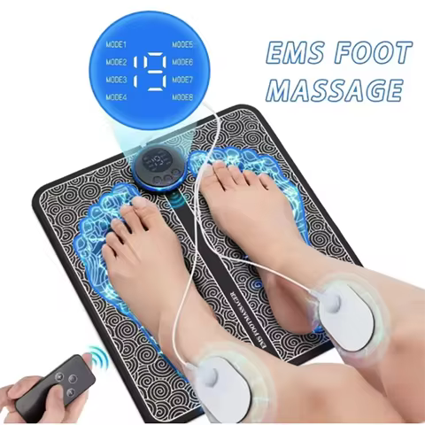 Remote Controller Rechargeable EMS Foot Massager Pad, Portable Electric EMS Muscle Stimulation Massa