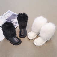Girls Short Boots Children Fashion Leather Boots Style Kids Princess Boots Thick Warm Plush Fur 2024