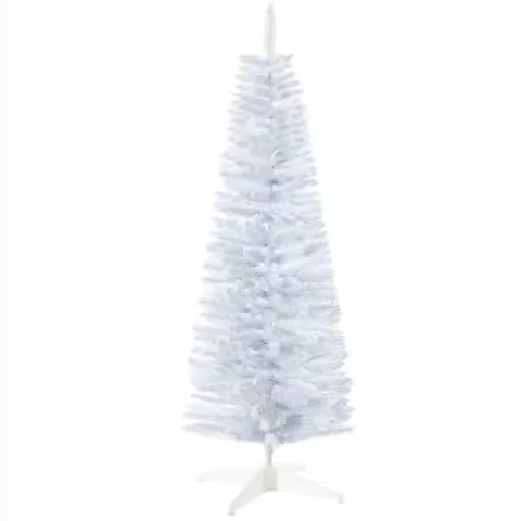 5' Snow Flocked Artificial Christmas Tree Pencil Xmas Tree w/ Branch Tips White