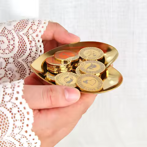 Personalized Wedding Arrhae Arras De Boda Cristiana, Heart Plate Arrhae Wedding Coins Set for Ceremo