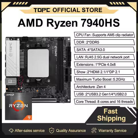 TOPC Ryzen 9 7940HS/7840HS/6900HX Mini ITX Motherboard Kit Zen4 8C/16T 5.2GHz 64GB DDR5 PCIe4.0+USB4