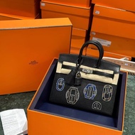 全套購證藍盒子💓 愛馬仕birkin 20 黑銀 徽章 山羊皮 全新全套 k刻