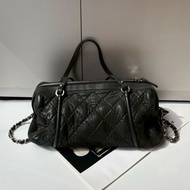 Chanel 銀鍊黑色幻彩小牛皮菱格兩用波士頓包