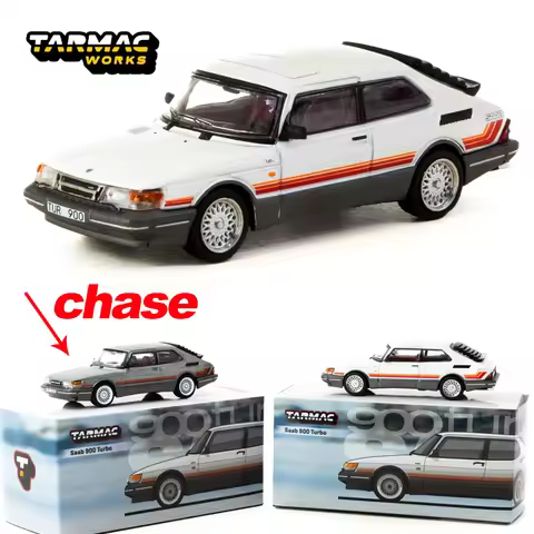TW 1:64 Tarmac Works Saab 900 Turbo White alloy car model Chase