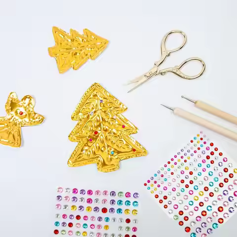 Handmade Foil Paper Craft Kit with Shimmer gold and silver Christmas Engraving Art ornament making k