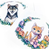 寵物小貓咪柴犬小狗刺青紋身貼紙花草可愛浪漫唯美乾燥花原創個性