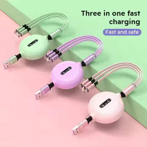 Retractable 3 in 1 USB Cable for iPhone & Micro USB & Type Cable Fast Charging Portable Cable Lighti