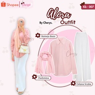 KEMEJA Cherysoutfit - Alora 3 in 1 Basic Women's Hangout Suit {Basic Shirt + Scuba Pants + Pashmina 