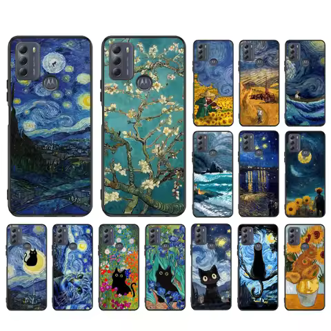 Van Gogh Sunflowers Cat Phone Case For Moto G84 G22 G32 G42 G52 G54 G53 G72 G60 G60S G100 G10 G20 G3