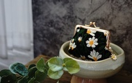 【京都奈口金包】小花刺繡方形小口金包/零錢包/刺繡