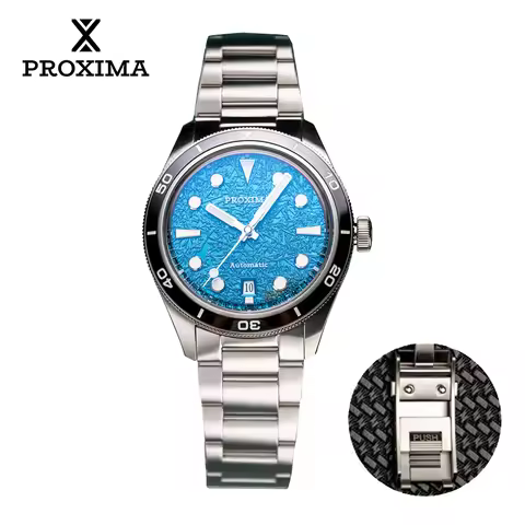 Proxima PX1697-2BN 39mm Men Watch Ice Flower Texture Dial Bubble Sapphire PT5000 Automatic Mechanica