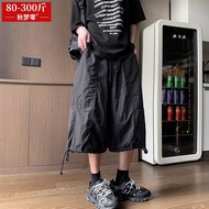 特大码300斤美式7七分裤男女装夏季薄款裤子休闲宽松阔腿工装短裤Extra large 300 pounds American style 7-quarter pants for men and wo