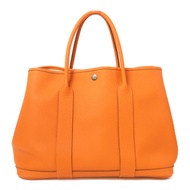 HERMES Negonda皮革Garden Party PM銀扣手挽袋火焰橘色
