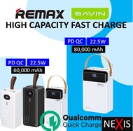 REMAX Chinen Series PD20W+QC22.5W  Multi-compatible Fast Charging Power Bank with LED Light 60000 mAh 80000mAh