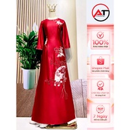 Grandma's ao dai, high-quality round neck long-sleeved silk ao dai, size S - 4XL