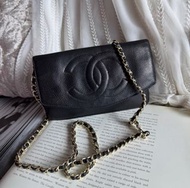 多年正版正貨商標門市現貨 可免息分期 vintage chanel black caviar leather long wallet 黑色 荔枝皮 woc 己改裝 長銀包  袋 斜咩 中古 復古 古董