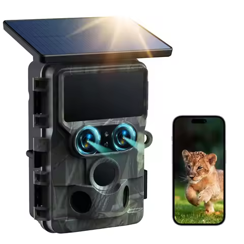 4K 60MP Wildlife Trail Camera, Solar Powered, WiFi, Dual Lens, 13MP, SONY Native Sensor, App Setting