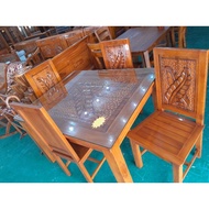 meja makan kayu jati ukir/dinning set/meja makan