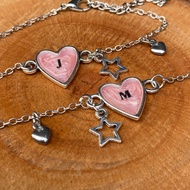 Initial Bracelet With Heart/Clover Charm - Initial Bracelet - Custom Resin Bracelet Initial Letter