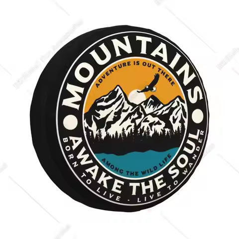 Custom Mountains Awake The Soul Spare Wheel Tire Cover for Pajero Adventure Camping Camper Jeep SUV 