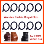 Aksesori Kayu Langsir - Wooden Curtain Rod 28MM Accessory - Ring &amp; Clips -Mahogany Rosewood Dark Walnut Hitam / Gelang