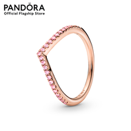Pandora Wishbone 14k rose gold-plated ring with fancy fairy tale pink cubic zirconia เครื่องประดับ แหวน แหวนโรสโกลด์ สีโรสโกลด์ แหวนสีโรสโกลด์ แหวนแพนดอร่า แพนดอร่า