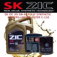 SK ZIC X9 5W-40 Fully Synthetic Car Engine Oil 4 Liters+Vic Oil Filter C-110
