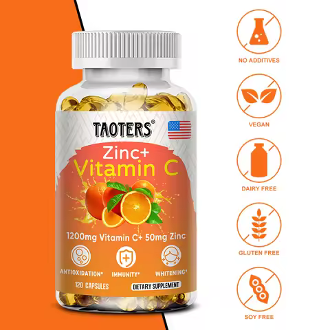 Vitamin C 1200mg with Zinc 50mg Supplement Supports Cellular Energy Antioxidant Protection Collagen 