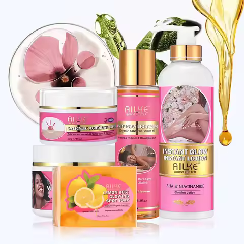 AILKE AHA Organic Skin Brightening Set, Whitening Lotion, Remove Dark Spots, Acne, Cleaning, Moistur