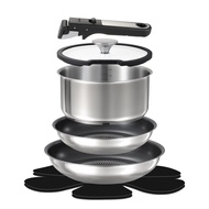 CAROTE 7-Piece Stainless Steel Fry Pan Set - IH and Gas Compatible, Dishwasher Safe, PFOA-Free, Prof