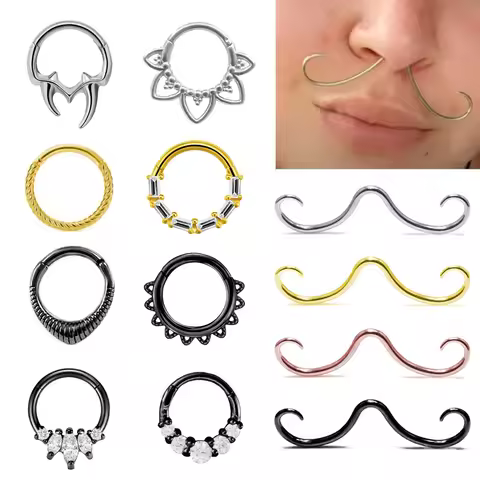 Septum Mustache Ring Body Piercing Jewelry for Women Men 14G 16G 316L Surgical Steel Nose Stud