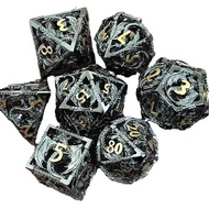 Metal DND Dice Set Dungeons and Dragon Dice Set Hollow Dragon Polyhedral Magic 7 PCS Dice Set with G