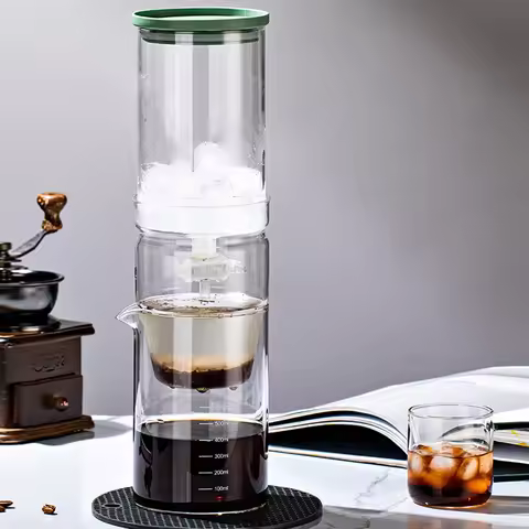 600ml Cold Brew Coffee Maker Glass Drip Filter Ice Drop Coffee Brew Pot Sharing Pot Set with Spoon,P