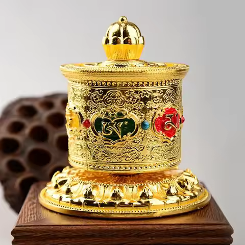 Tibetan Handicraft Prayer Wheel Alloy Buddha Engraved Scripture Prayer Wheels Collectibles Gift Car 