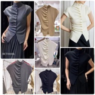 Buttons Turtle Neck Top Import (H06)