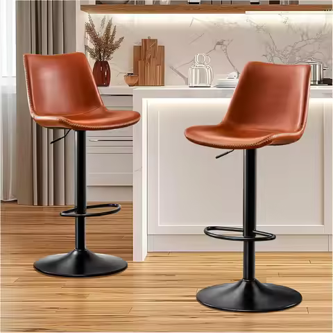 Bar Stool Height Adjustable Crazy Horse Leather Bar Chair with Wide Seat and Base Bistro Stool, Ergo