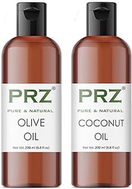 PRZ Combo of Extra Virgin Olive Oil &amp; Extra Virgin Coconut Oil - Pure Natural for Aromatherapy Body Massage, Skin Care &amp; Hair Regrowth, 200 ml