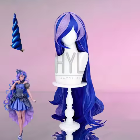 Anime Pony Princess Luna Cosplay Wig Blue Heat Resistant Synthetic Hair Horn For Women Men Halloween