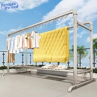 Large Stainless Steel Clothes Hanger Drying Rack Heavy Duty Double Pole Clothes Rack Rak baju besi a