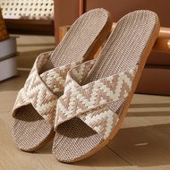 Japan version MUJI Linen Sandals Cross Eva Material Mens And Womens Home Slippers Lovers Wood Floor 