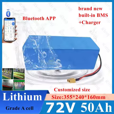 King- Hot shop Lithium-ion 72V 50Ah avec Bluetooth pour Vélo, Scooter, Moto, Camion-grue, Chargeur 8