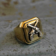 墨西哥騎車人環形頭骨銀色復古黃銅世界大戰交叉槍西部牛仔