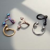 Titanium spiral helix stud earrings, black spugus, silver and rambo