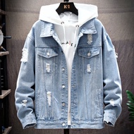 M-5XL 24 Style Plus Size Men Denim Hole Jacket Outwear Saiz Besar Lelaki Seluar Melegakan Baju Jeans Jaket