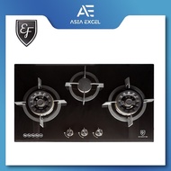 EF EFH 7635 WT VGB 3 BURNER BLACK TEMPERED GLASS GAS HOB