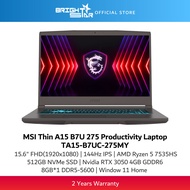 MSI Thin A15 B7UC 275 (15.6" FHD IPS 144Hz/R5-7535HS/8GB DDR5/512GB SSD/RTX3050/Win11/2Y)