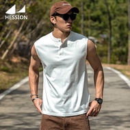 เสื้อเชิ้ตแขนกุด Henley คอตตอนสีขาวแบบหนัก